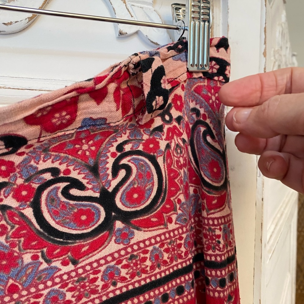 Vintage Indian Block Print Wrap Maxi Skirt Hippie Festival Boho Pink Peacock - Picture 5 of 11